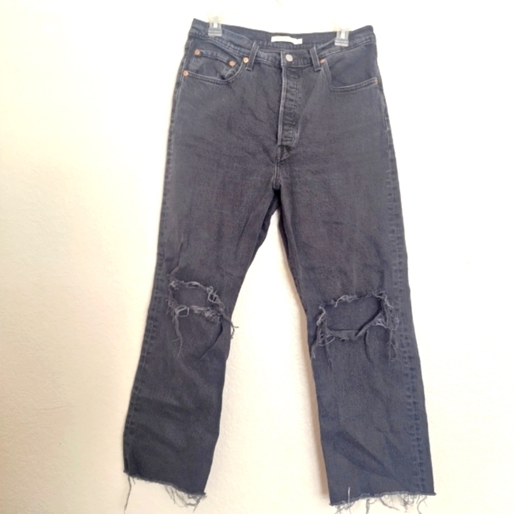 levi's ribcage straight distressed jeans black sz 31